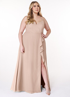 Azazie Naeem Bridesmaid Dresses English Rose A-Line V-Neck Ruffle Chiffon Dress image9