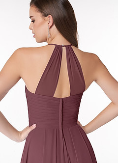 Azazie Ginger Bridesmaid Dresses Sangria A-Line Halter Pleated Chiffon Dress image3