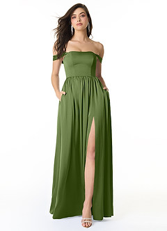 Azazie Morana Bridesmaid Dresses Juniper A-Line Off the Shoulder Stretch Satin Convertible Dress image1