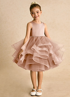 Azazie Tinie Blumenmädchenkleider Ballkleid Schleifen Tüll Kleid Champagner Rosa image3