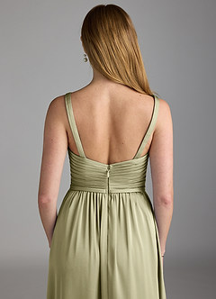 Azazie Chanel Bridesmaid Dresses Pistachio A-Line Pleated Stretch Satin Dress image4