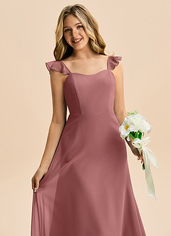 Azazie Mavie Junior Abito A-Line in Chiffon Increspato Rosa Del Deserto image5