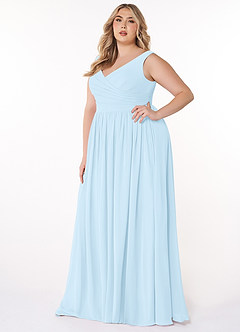 Azazie Keyla Brautjungfernkleider A-Linie V-Hals Gefaltet Chiffon Kleid Himmelblau image8