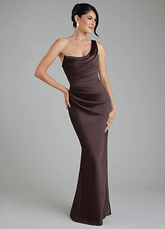 Azazie Sabrina Bridesmaid Dresses Chocolate Plum Mermaid Corset Stretch Satin Dress image1