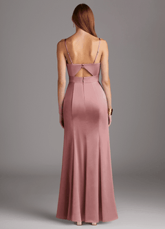 Azazie Shania Venta Final Vestido de Rosa Polvorienta de Satén Elástico de Corte Recto con Cuello en V Plisado image2