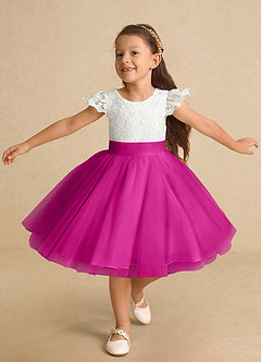 Azazie Vetty Flower Girl Dresses Ivory Fuchsia A-Line Lace Tulle Dress image5