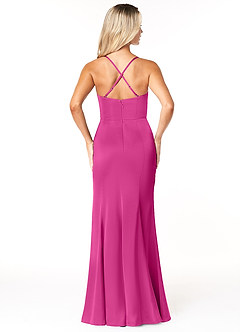 Azazie Marzia Bridesmaid Dresses Fuchsia Sheath Cowl Pleated Stretch Satin Dress image2