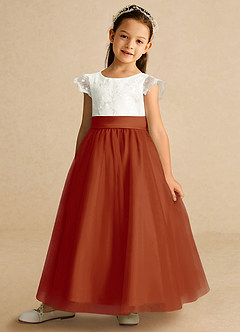 Azazie Pookie Flower Girl Dresses Paprika A-Line Lace Tulle Dress image1