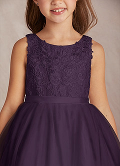 Azazie Calla Flower Girl Dresses Plum Ball-Gown Lace Tulle Dress image6