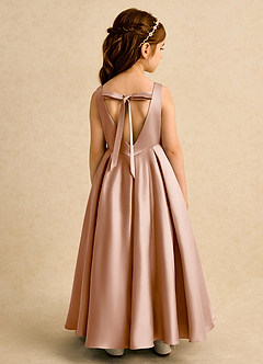 Azazie Pepper Flower Girl Dresses Champagne Rose A-Line Pleated Matte Satin Dress image1