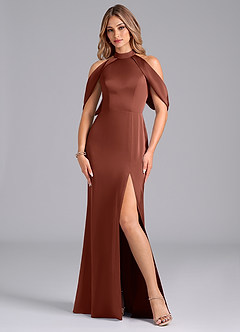Azazie Bonny Bridesmaid Dresses Auburn Mermaid Off the Shoulder Stretch Satin Dress image3