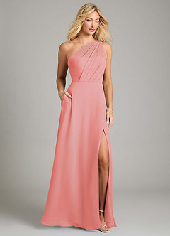 Azazie Phaedra Bridesmaid Dresses Coral A-Line One Shoulder Chiffon Dress image1