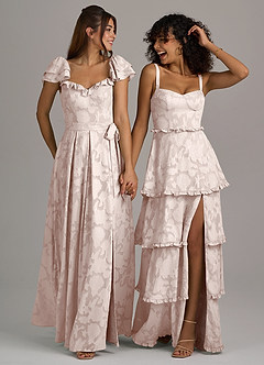 Azazie Romie Bridesmaid Dresses Blushing Pink A-Line Corset Floral Burnout Dress image7