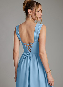 Azazie Caterina Bridesmaid Dresses Steel Blue A-Line Corset Chiffon Dress image2