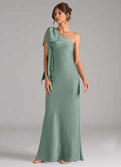 Azazie Capri Bridesmaid Dresses Silver Sage Mermaid One Shoulder Stretch Satin Dress image4