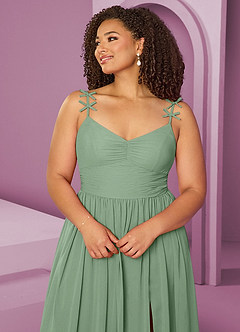 Barbie ♥ Azazie Jurken voor bruidsmeisjes Jurk van Chiffon met A-Lijn Geplooid Matcha image6
