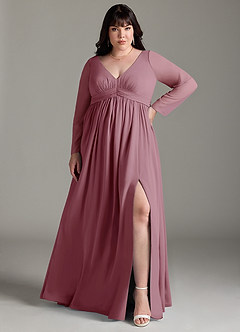 Azazie Teton Maternity Bridesmaid Dresses A-Line Long Sleeve Chiffon Floor-Length Dress image7