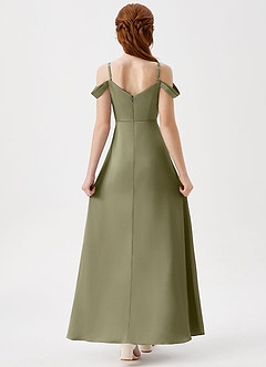 Azazie Ocean Junior Pistachio A-Line Off the Shoulder Stretch Satin Dress image2