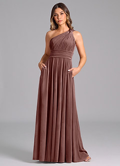 Azazie Charlize Bridesmaid Dresses Espresso A-Line One Shoulder Velvet Dress image3