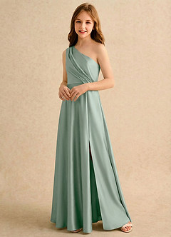 Azazie Puddles Girls Formal Jurken voor bloemenmeisjes A-lijn Jurk van Stretch Satijn One-shoulder Agave image4