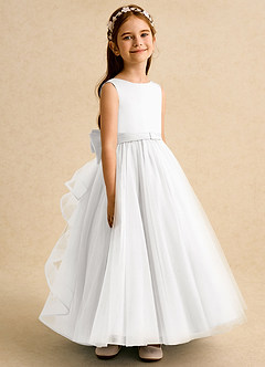 Azazie Lior Flower Girl Dresses White Ball-Gown Pleated Tulle Dress image3