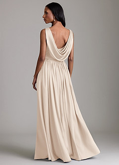 Azazie Novi Robes de demoiselle d'honneur Robe Trapèze en Satin extensible avec poches Albâtre Blanc image2
