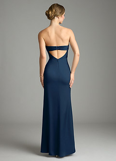 Azazie Leonis Bridesmaid Dresses Dark Navy Mermaid Pleated Stretch Satin Convertible Dress image2