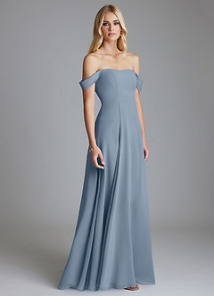 Azazie Seriana Brudtärnklänningar Klä av A-Linje i Chiffong Av axeln Dammblå image4