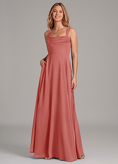 Azazie Shaude 신부 들러리 드레스 A라인 주름진 쉬폰 바닥 길이 드레스 image3