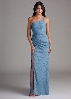 Azazie Eren Jurken voor bruidsmeisjes Jurk van Bloemen Burn-out met Kolom One-Shoulder Staal Blauw image1