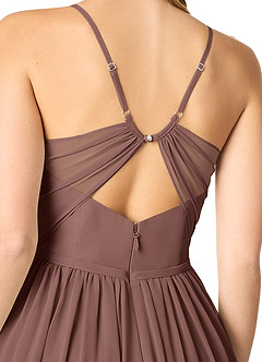 Azazie Cora Bridesmaid Dresses Espresso A-Line Pleated Chiffon Dress image3
