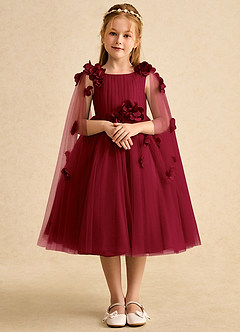 Azazie Staria Robe Demoiselle D'honneur Fillette Robe Princesse en Tulle Rayé Bourgogne image1