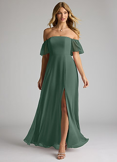Azazie Sue Bridesmaid Dresses Sea Moss A-Line Off the Shoulder Chiffon Convertible Dress image1