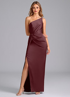 Azazie Naria Final Sale Sangria Sheath One Shoulder Stretch Satin Dress image3