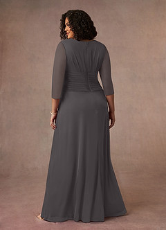 Azazie Annetta Mother of the Bride Dresses Steel Grey A-Line V-Neck Pleated Mesh Dress image9