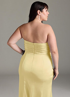Azazie Yola Bridesmaid Dresses Lemon Sorbet Sheath V-Neck Pleated Stretch Satin Convertible Dress image15
