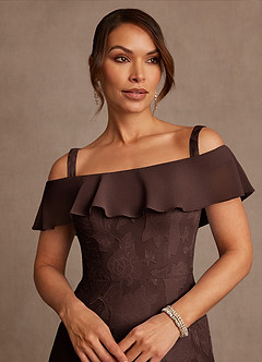 Azazie Marina Mother of the Bride Dresses Ganache A-Line Off the Shoulder Floral Burnout Dress image4