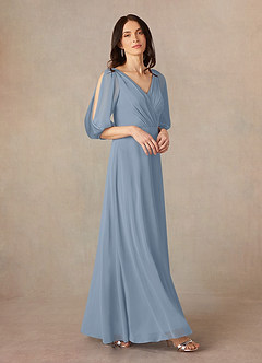 Azazie Bronwyn Mother of the Bride Dresses Dusty Blue A-Line V-Neck Ruched Chiffon Dress image1