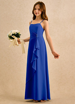 Azazie lolly Girls Formal Robe Demoiselle D'honneur Fillette Robe Trapèze en Mousseline de soie Plissée Bleu Roi image1