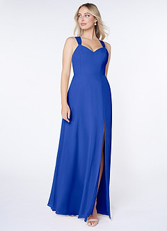 Azazie Jane Brautjungfernkleider A-Linie V-Hals Gefaltet Chiffon Kleid Königsblau image3
