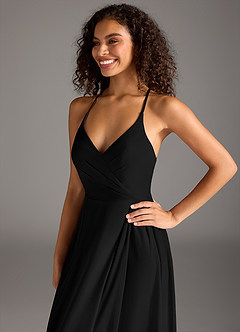 Azazie Davis Bridesmaid Dresses Black A-Line Pleated Mesh Dress image7