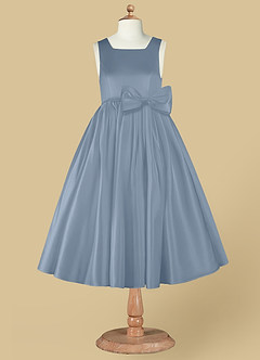 Azazie Bo Peep Flower Girl Dresses Dusty Blue A-Line Bow Matte Satin Dress image7