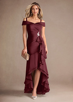 Azazie Billings Mother of the Bride Dresses Cabernet Mermaid Off the Shoulder Stretch Satin Dress image7