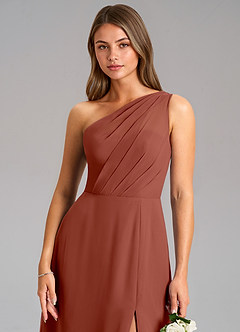 Azazie Phaedra Bridesmaid Dresses Auburn A-Line One Shoulder Chiffon Dress image8