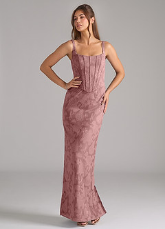 Azazie Kenna Robes de demoiselle d'honneur Robe Fourreau en Blumen-Burnout Fente Latérale Rose Poussiéreuse image5