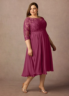 Azazie Marge Mother of the Bride Dresses Mulberry A-Line Scoop Lace Chiffon Dress image10