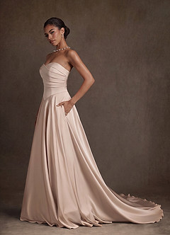 Azazie Alta Vestidos de novia Vestido Rosa Inglesa de Satén Elástico de Línea A con Palabra de honor image11