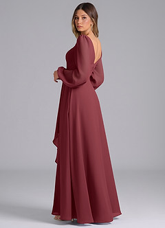 Azazie Omari Bridesmaid Dresses Merlot A-Line Long Sleeve Chiffon Dress image2