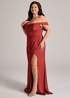 Azazie Johana Brautjungfernkleider Wandelbar Meerjungfrau-Linie Schulterfrei Stretch-Satin Kleid Granatapfelrot image10