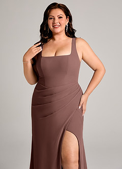 Azazie Mero Brautjungfernkleider Etui Plissee Chiffon Kleid Espresso image14